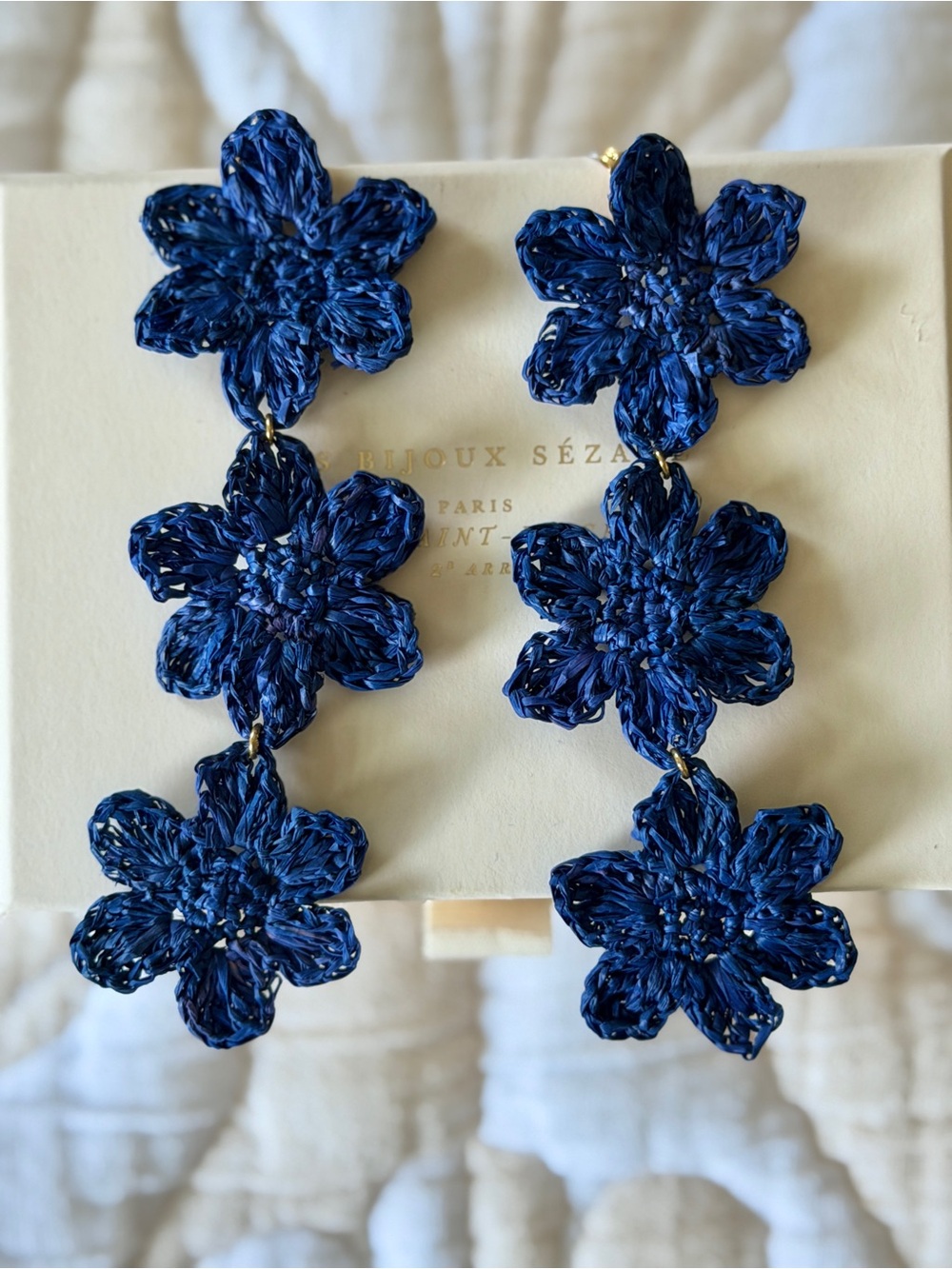 Sézane Anita Raffia Earrings | Electric Blue